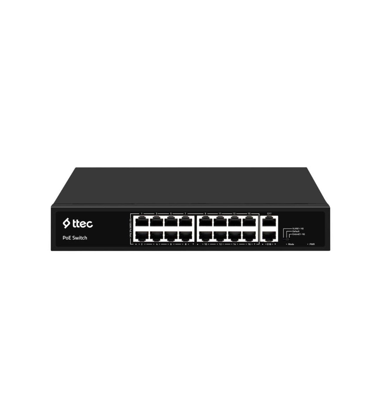 16 Port 100mbps Poe, 2 Port Gb Rj45 Ports Yönetilmez Poe Switch