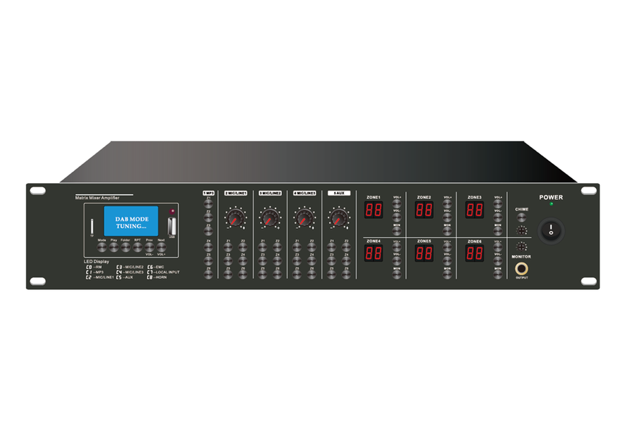  Pa 6×6 Matrix Mixer Amplifier +usb/sd/fm/bluetooth