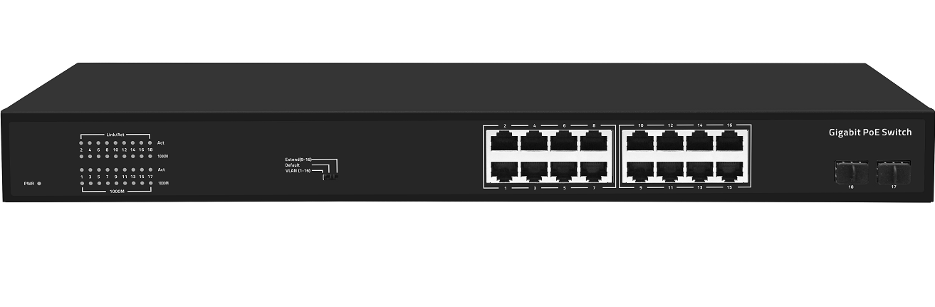  16 Port Gigabit Poe + 2 Port 1000m Sfp Port Switch