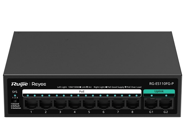  8 Port 100mbps Poe, 2 Port Gb Uplink Port Yönetilmez Poe Switch 