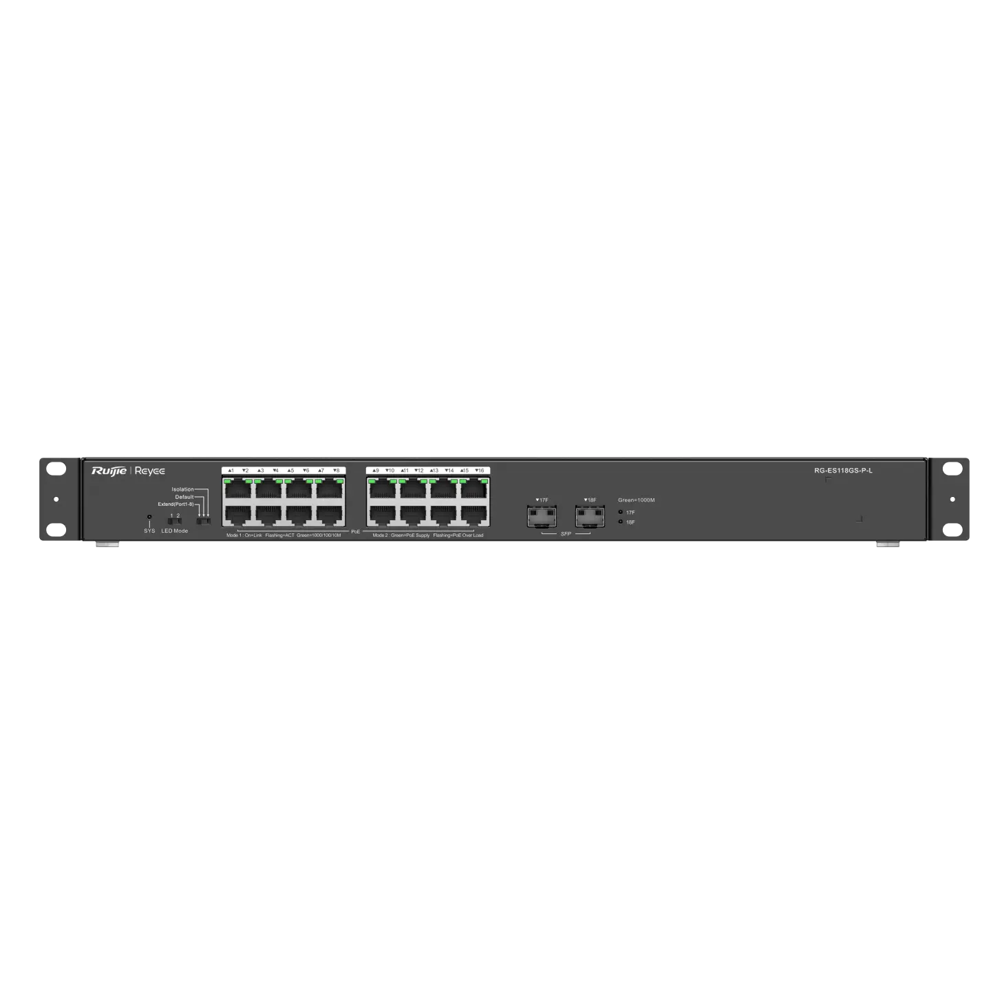 Reyee - 16 Port Gigabit PoE, 2 SFP Slots Ports Yönetilmez PoE Switch 